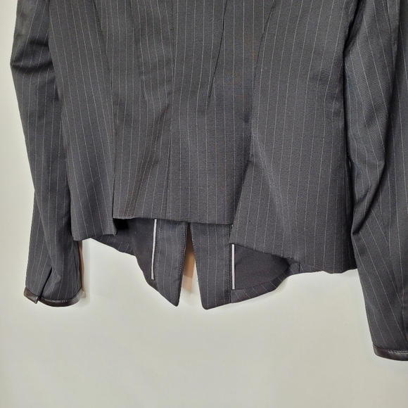 WHBM Single Button Pinstriped Leather Accent Blazer - Picture 9 of 14